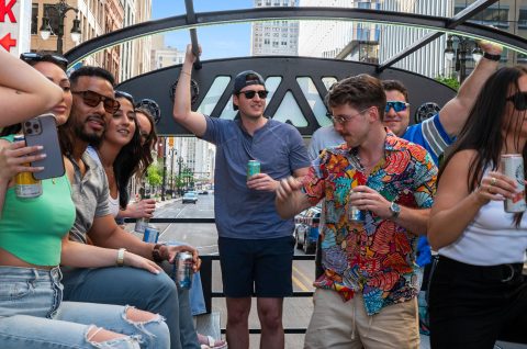 Group event celebrating on Motown Boogie Bus Detroit